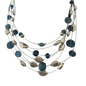 Lia Sophia Blue and Silver Multi-Layered Wire Chain Necklace | Preowned-Like New